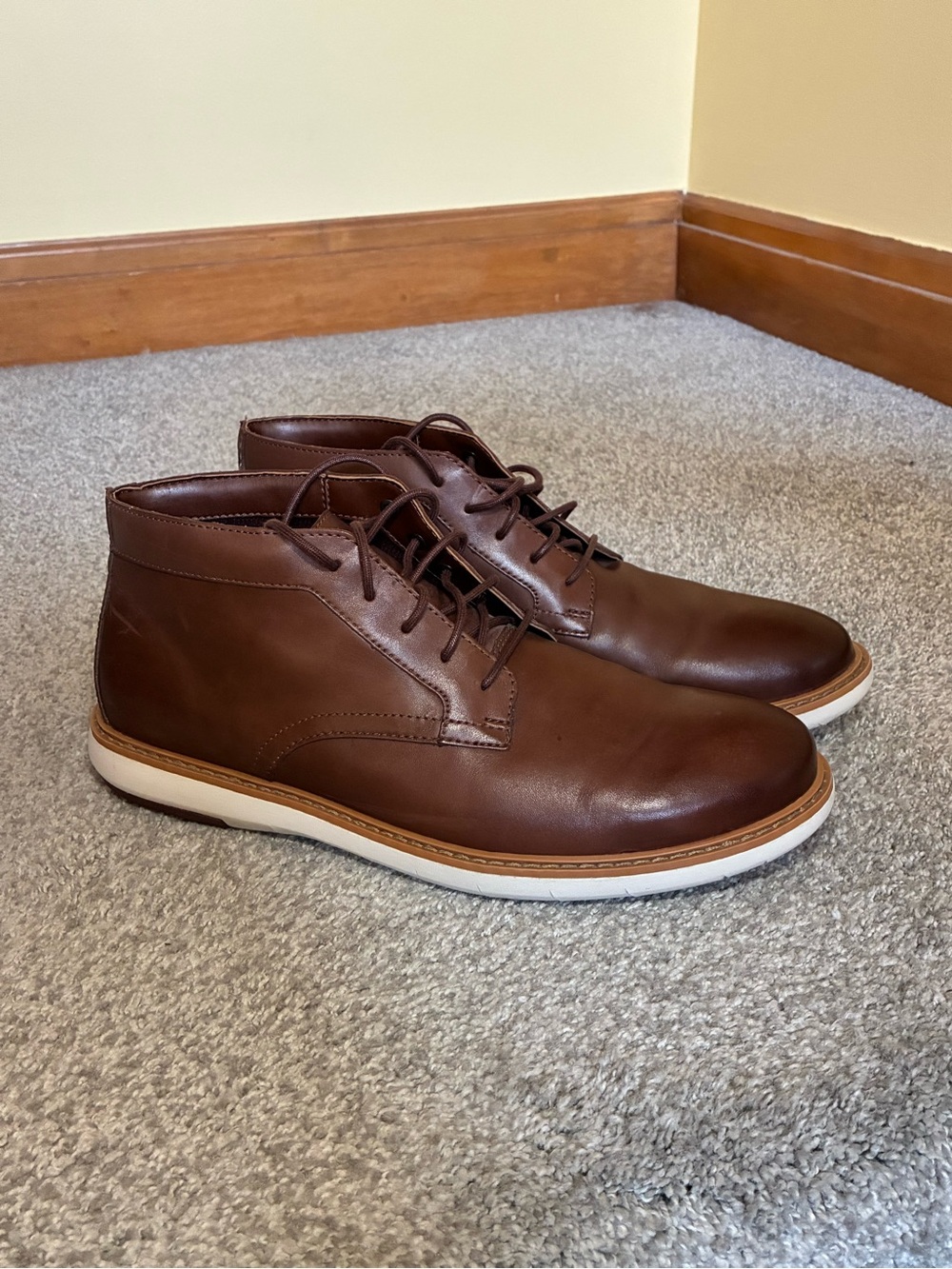 Clarks Brown Leather Chukka Boots with White Sole
